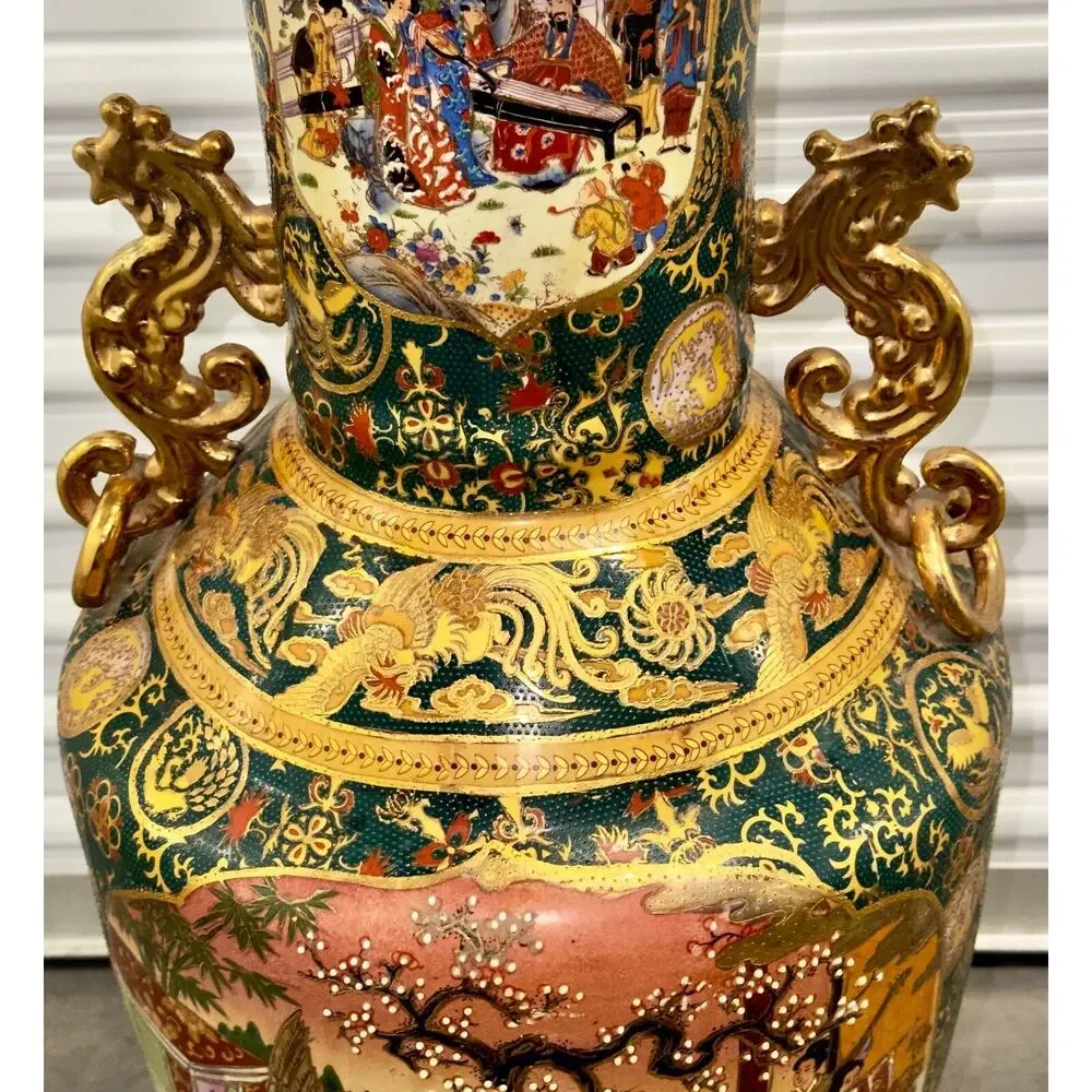 Large Japanese Royal Satsuma Hand Painted Tall Palace Floor Vase 36